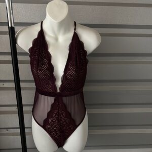 Victoria's Secret Deep Red Lace Bodysuit, Size M